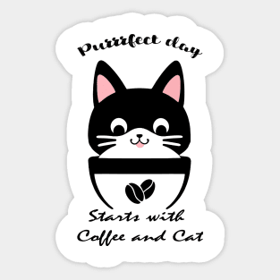 cat and coffee , purrrfect day Sticker